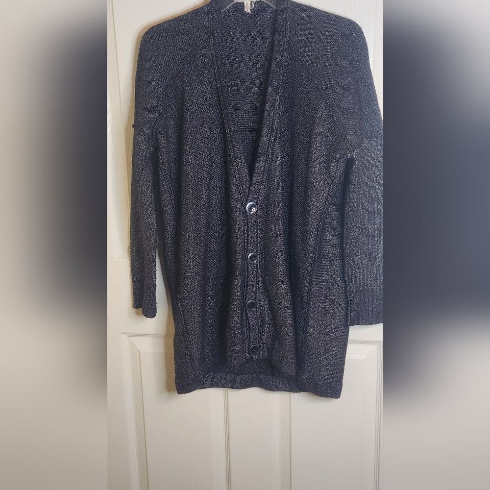 BCBGeneration L MetalBlack Knit WOOLBlend Lslv Pockets Buttons Up Men Cardigan